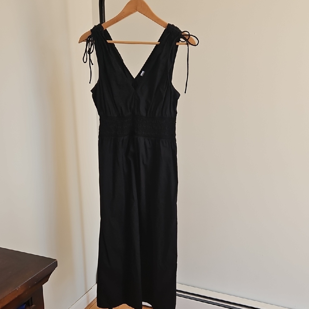 Old Navy 100% Cotton Black Maxi Dress with V-Neck and Tie Shoulders